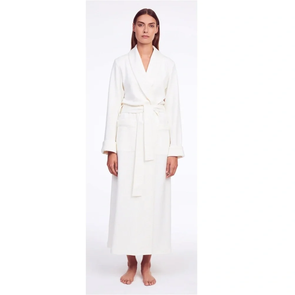 PLUTO Sylvie Womens Long Robe in Modal and Cotton - WHITE - L